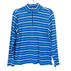 LL Bean Mens 1/4 Zip Pullover Extra Large XL Striped Blue Casual Everyday Cotton
